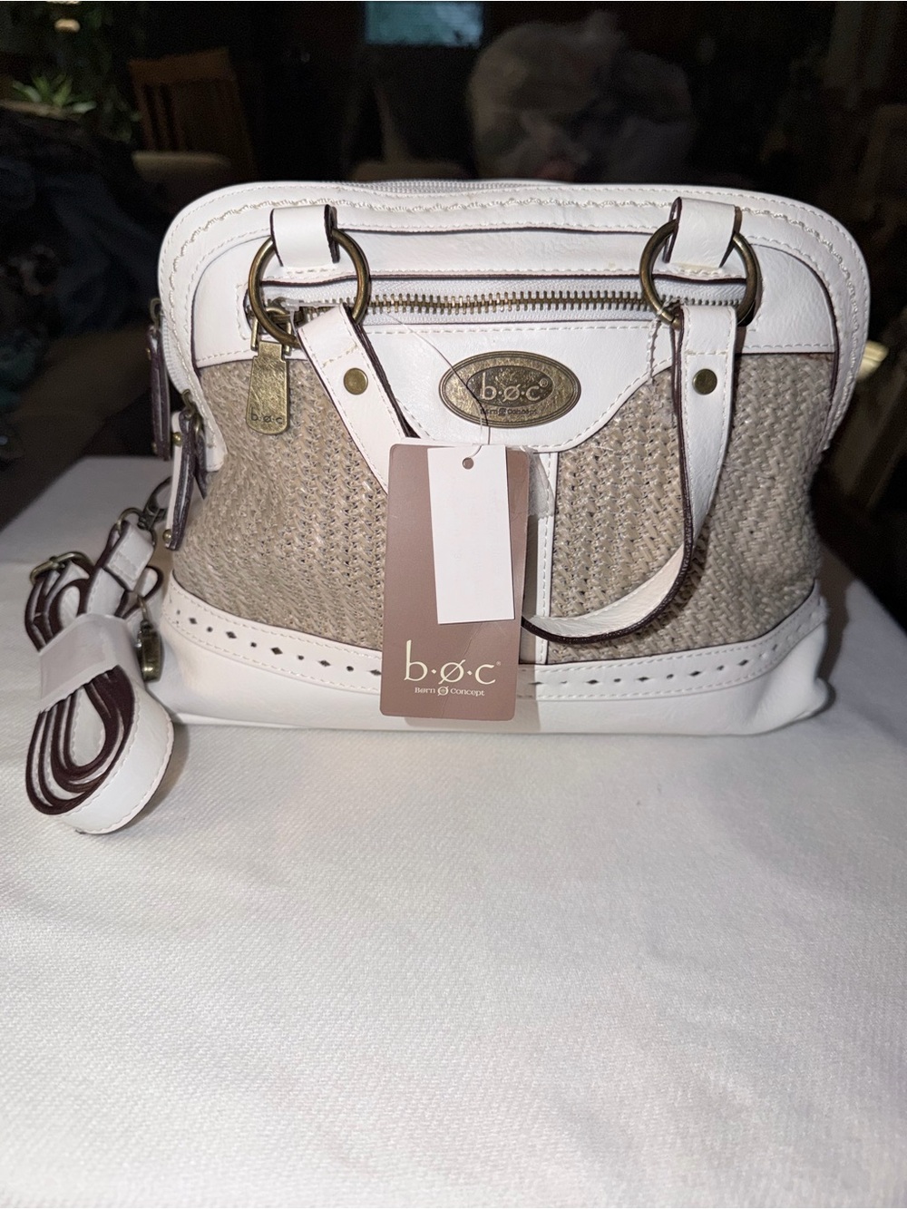 🌸NWT:b.o.c. White & Beige Woven Straw Crossbody Bag